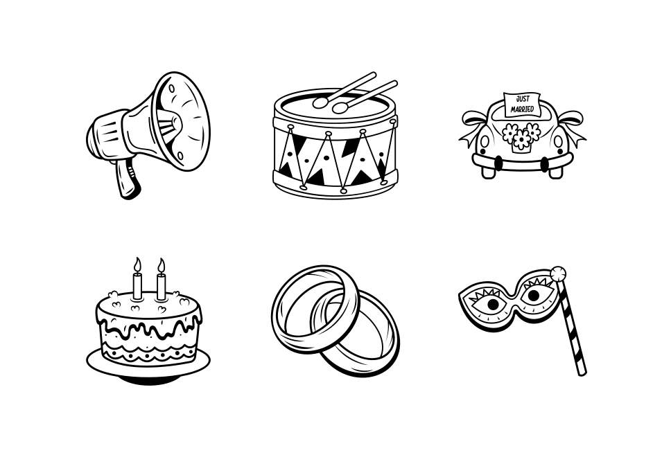 Party and Celebration Doodles Icon Set Large Set Preview