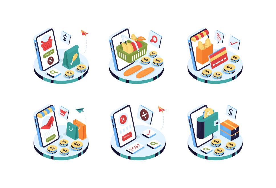 Food and Food delivery isometric illustrations  Large Set Preview