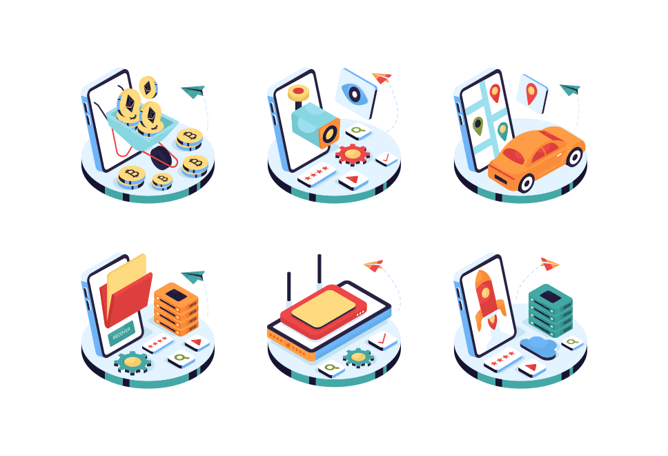Technology and blockchain isometric illustrations  Large Set Preview