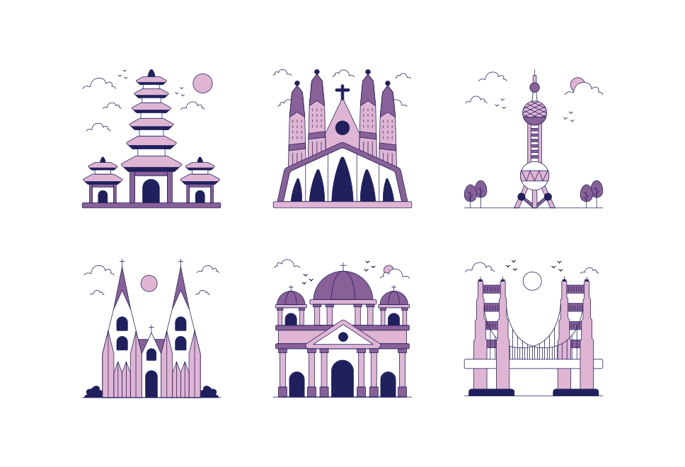Landmark of Worlds Flat Icon  Large Set Preview