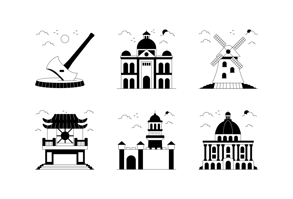 Landmarks of World Solid Icon Large Set Preview